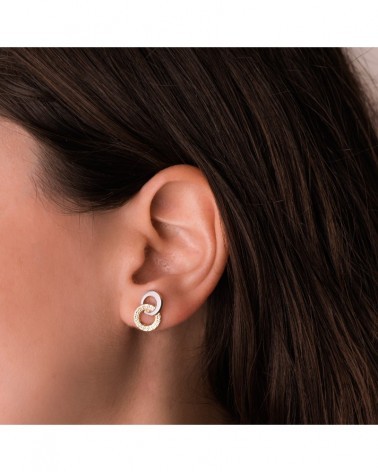 Pendientes oro 18k bicolor doble aro textura greca 13x9mm
