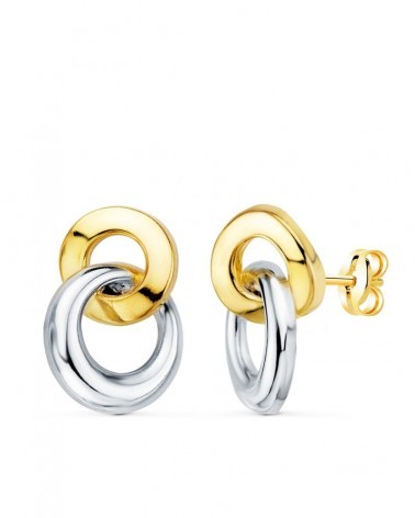 Pendientes oro 18k bicolor doble aro 13x10mm