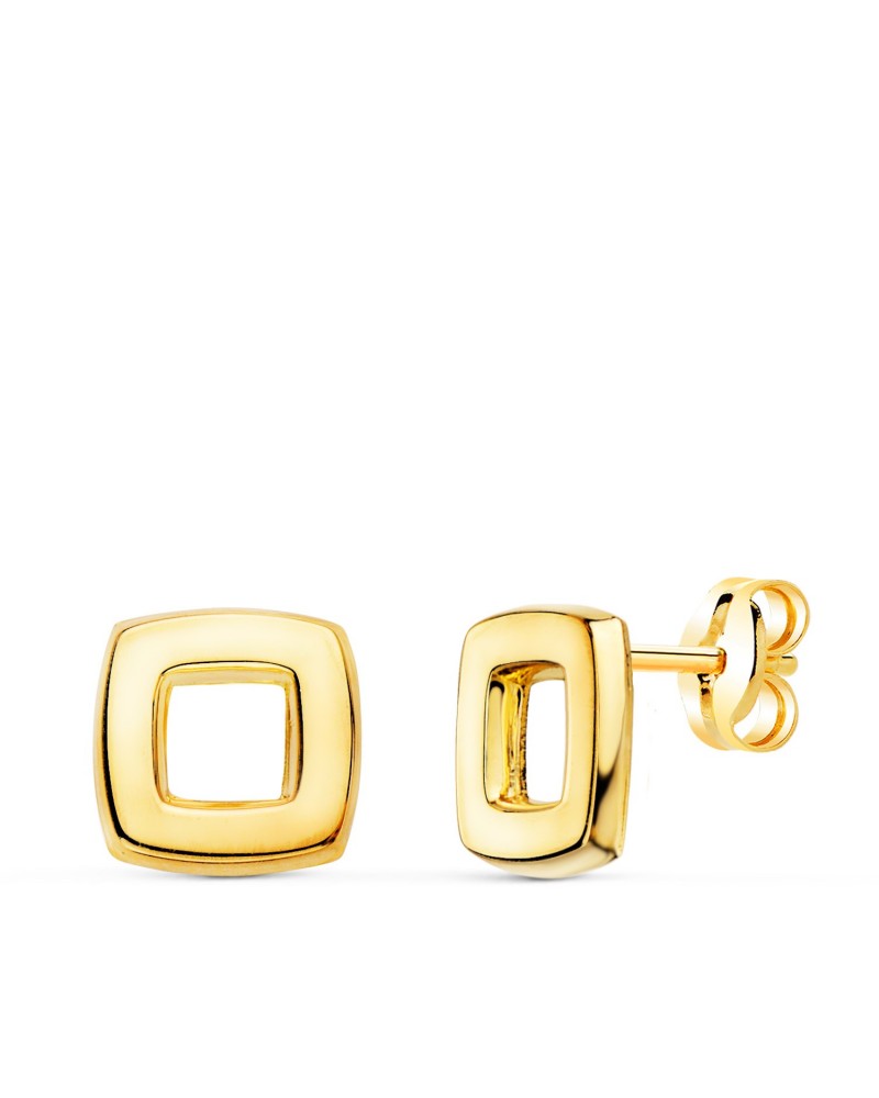 Pendientes oro 18k cuadrados brillantes 8x8 mm