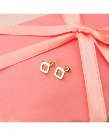 Pendientes oro 18k cuadrados brillantes 8x8 mm