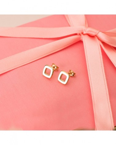 Pendientes oro 18k cuadrados brillantes 8x8 mm