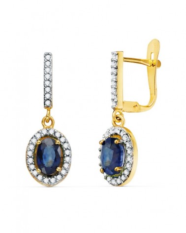 Pendientes oro 18k bicolor piedra azul circonitas
