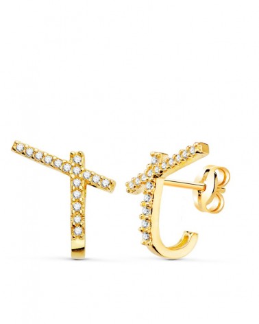 Pendientes oro 18k aros circonita 12mm presión