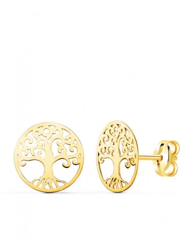Pendientes oro 18k árbol de la vida calados 10mm