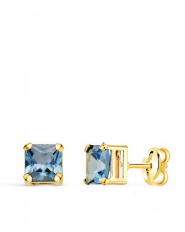 Pendientes oro 18k aguamarina cuadrados 5,5mm