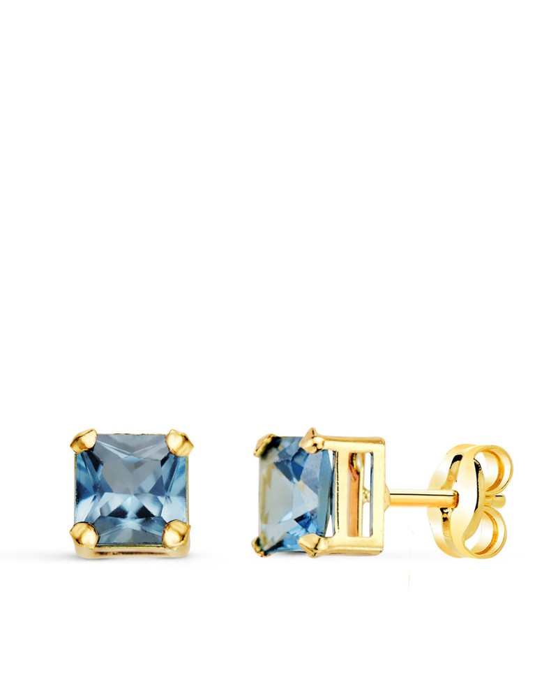Pendientes oro 18k aguamarina cuadrados 5,5mm