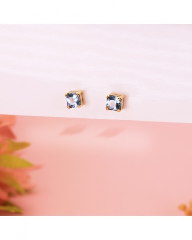 Pendientes oro 18k aguamarina cuadrados 5,5mm