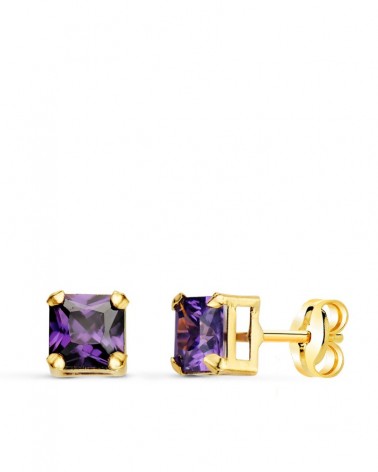 Pendientes oro 18k cuadrados amatista 5,5x5,5mm