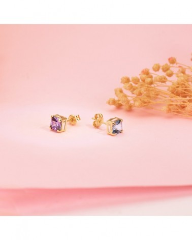 Pendientes oro 18k cuadrados amatista 5,5x5,5mm