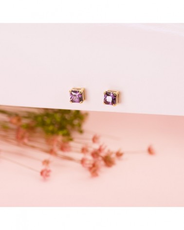 Pendientes oro 18k cuadrados amatista 5,5x5,5mm