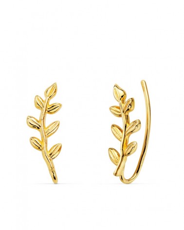 Pendientes oro 18k trepadores rama hojas 14x4mm