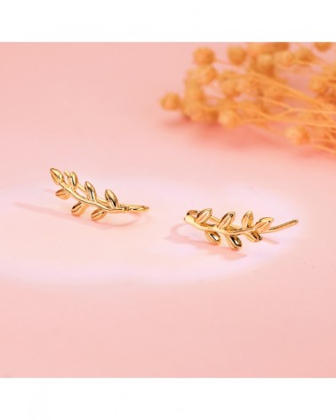 Pendientes oro 18k trepadores rama hojas 14x4mm