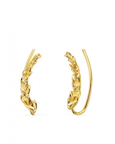 Pendientes trepadores oro 18k amarillo hojitas 15x3mm