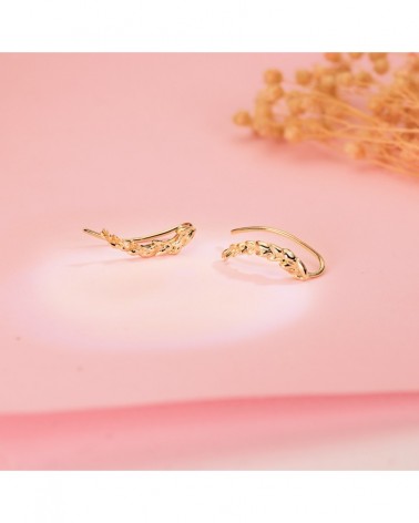 Pendientes trepadores oro 18k amarillo hojitas 15x3mm