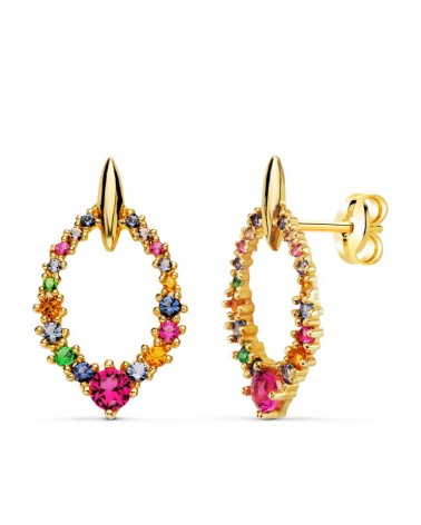 Pendientes oro 18k ovales circonita multicolor 19x11mm