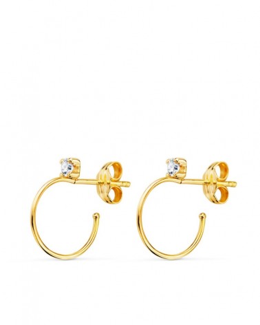 Pendientes oro 18k aros abiertos circonita 14mm