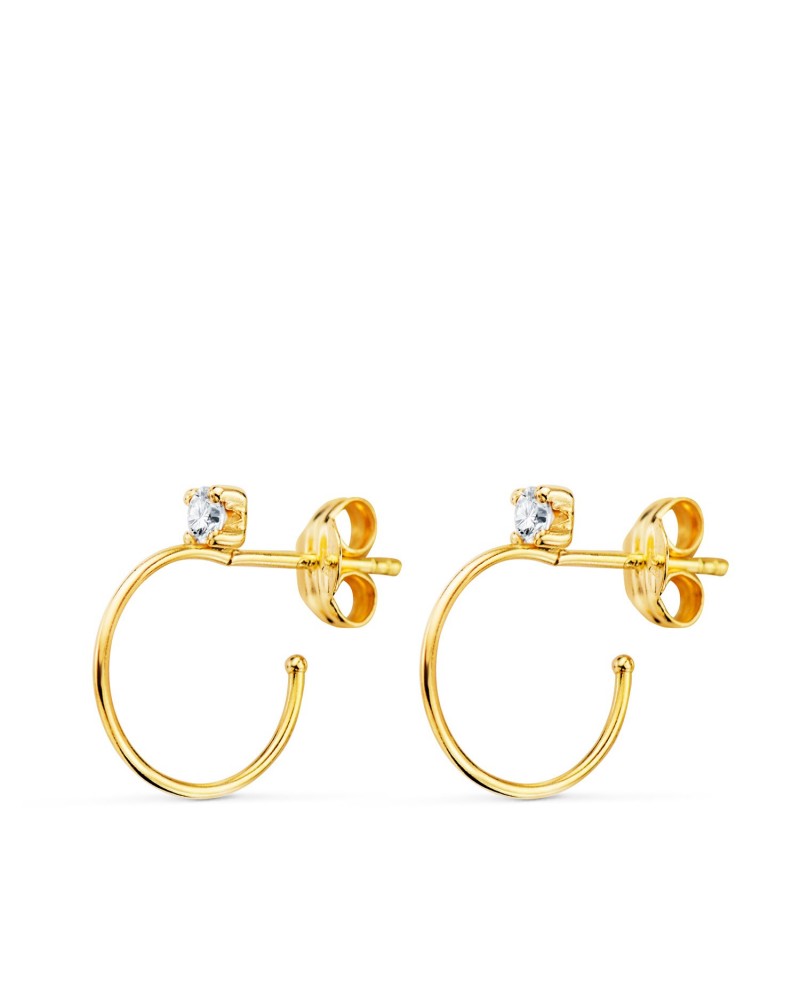 Pendientes oro 18k aros abiertos circonita 14mm