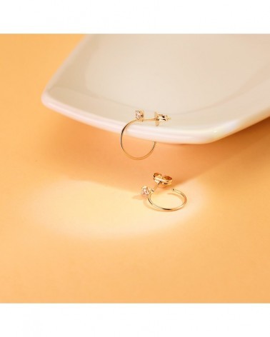 Pendientes oro 18k aros abiertos circonita 14mm