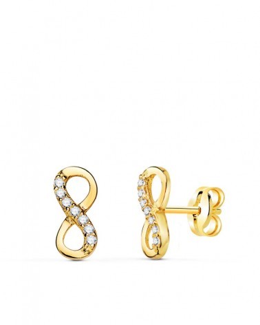 Pendientes oro 18k infinito circonitas 9,5x4mm