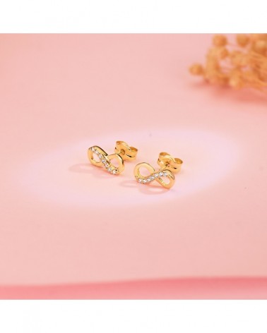 Pendientes oro 18k infinito circonitas 9,5x4mm