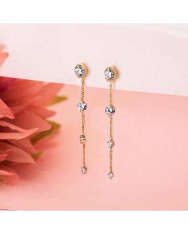 Pendientes oro 18k largos cadena circonita 46mm