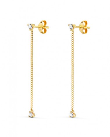 Pendientes oro 18k cadena colgante circonita 42mm