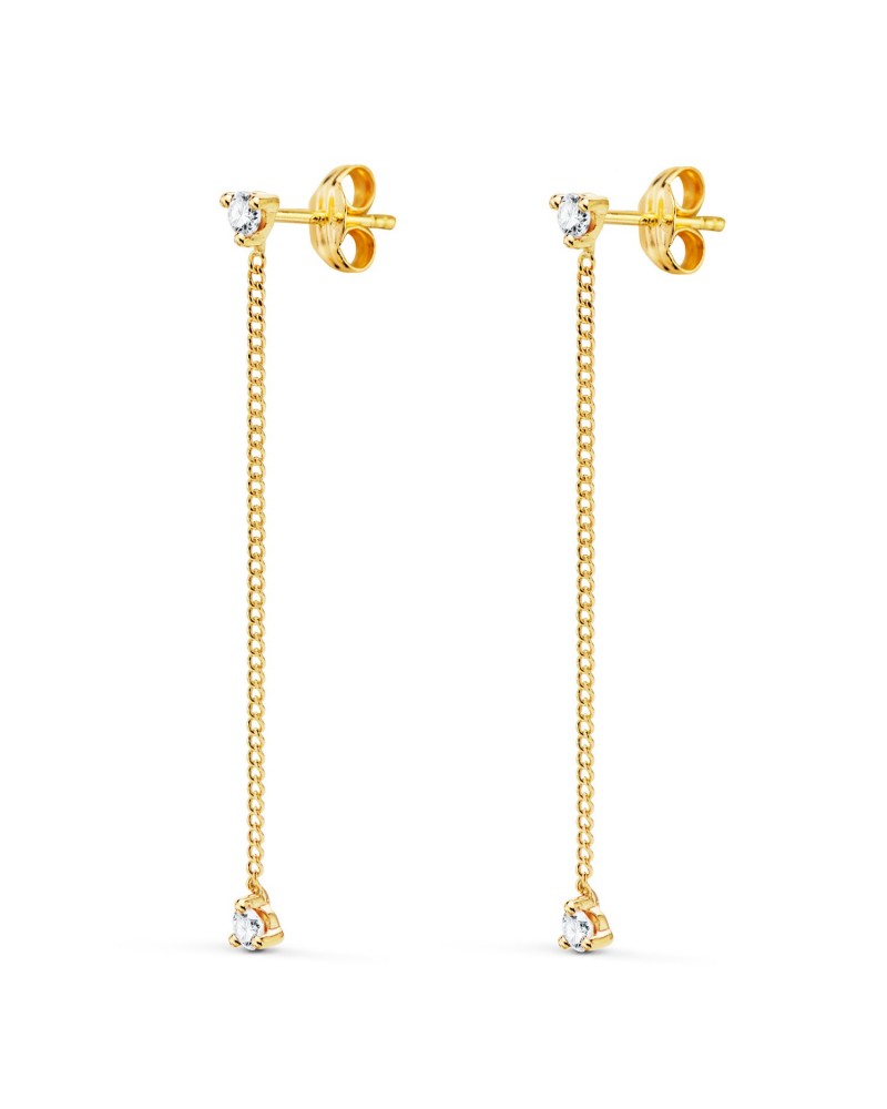 Pendientes oro 18k cadena colgante circonita 42mm