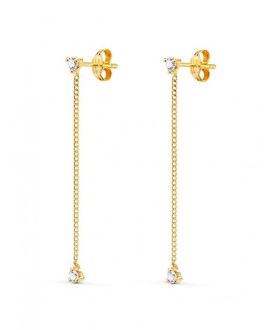 Pendientes oro 18k cadena colgante circonita 42mm