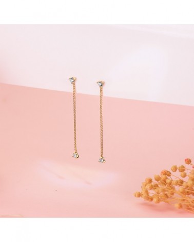 Pendientes oro 18k cadena colgante circonita 42mm