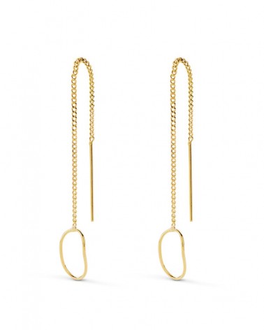 Pendientes oro amarillo 18k largos cadena ovalada 76mm