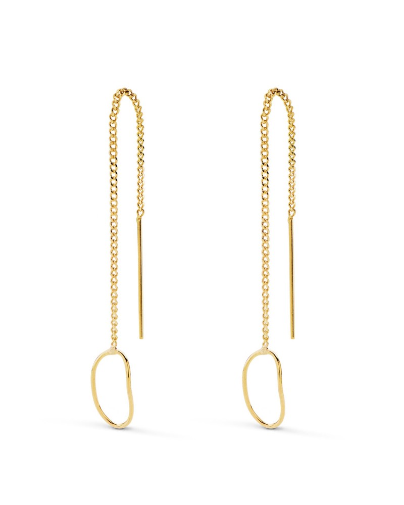 Pendientes oro amarillo 18k largos cadena ovalada 76mm