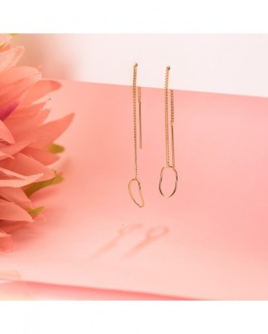 Pendientes oro amarillo 18k largos cadena ovalada 76mm