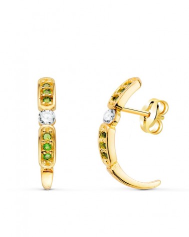 Pendientes oro 18k aros circonita verde 16mm