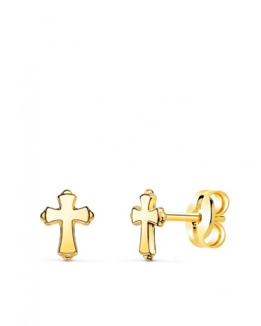 Pendientes oro 18k cruz brillo cierre presión 6x4,5mm