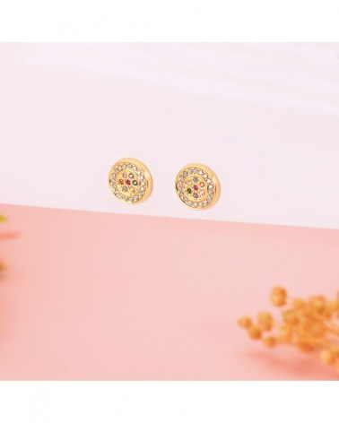 Pendientes oro 18k redondos circonita multicolor 9mm