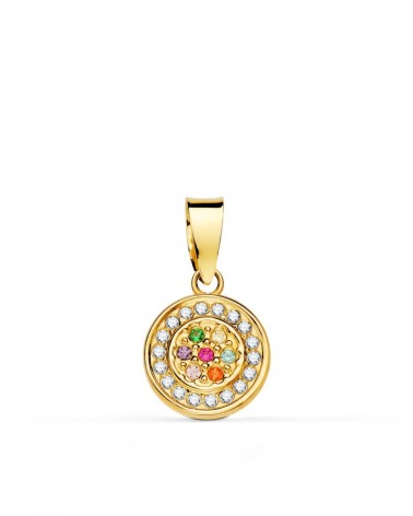 Colgante oro 18k amarillo circular circonitas multicolor 9mm