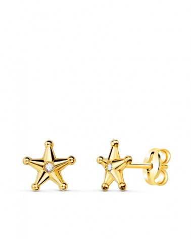 Pendientes oro 18k estrella sheriff circonita 7x7mm