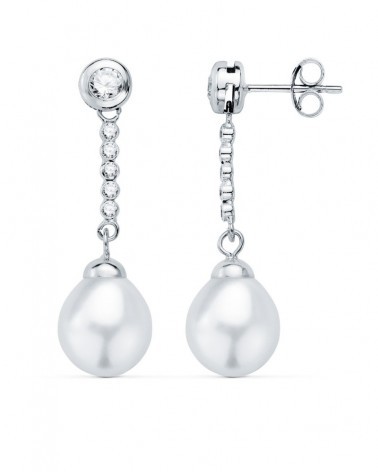 Pendientes oro blanco 18k perla circonita colgantes