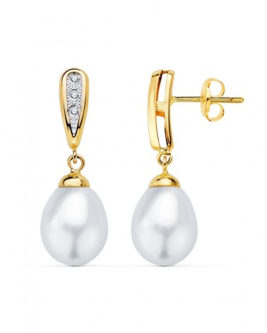 Pendientes oro 18k bicolor perlas circonita 25mm