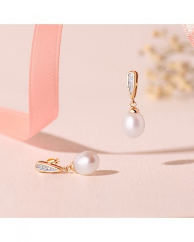 Pendientes oro 18k bicolor perlas circonita 25mm