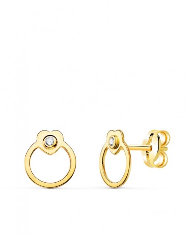 Pendientes oro 18k redondos corazón circonita 7x6mm