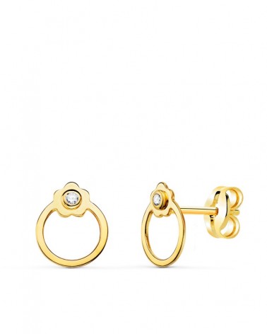 Pendientes oro 18k flor circonita cierre presión