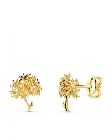 Pendientes oro 18k biznaga detalle floral 10x8mm
