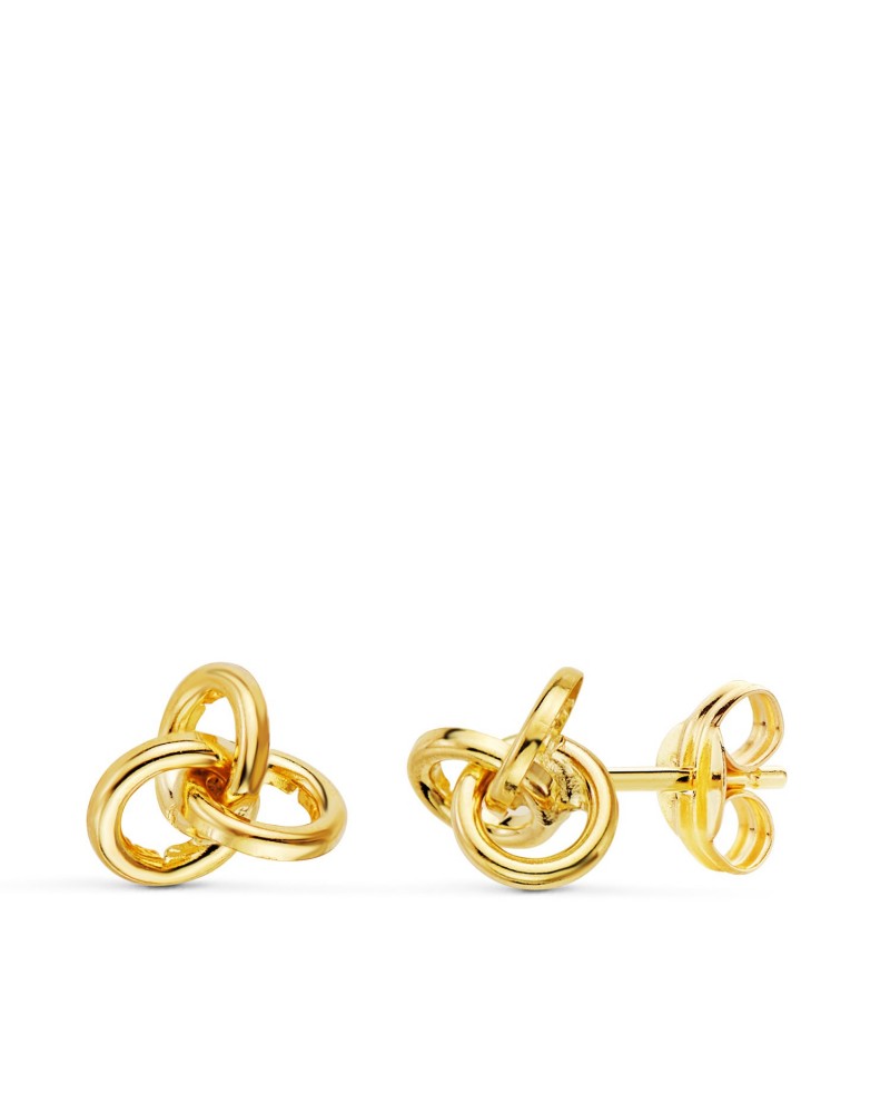 Pendientes oro 18k tres aros entrelazados 7x6mm