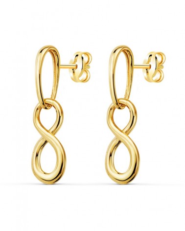 Pendientes oro 18k amarillo infinito colgante 25mm