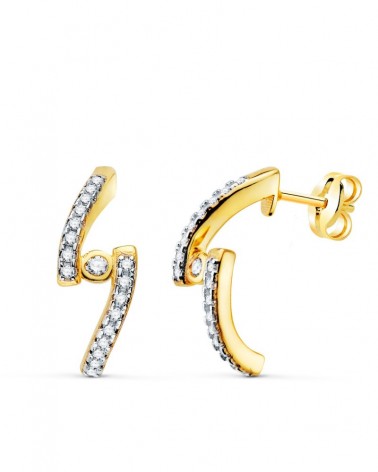 Pendientes oro 18k bicolor medio aro circonita
