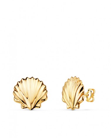 Pendientes oro 18k concha marina cierre presión 8mm