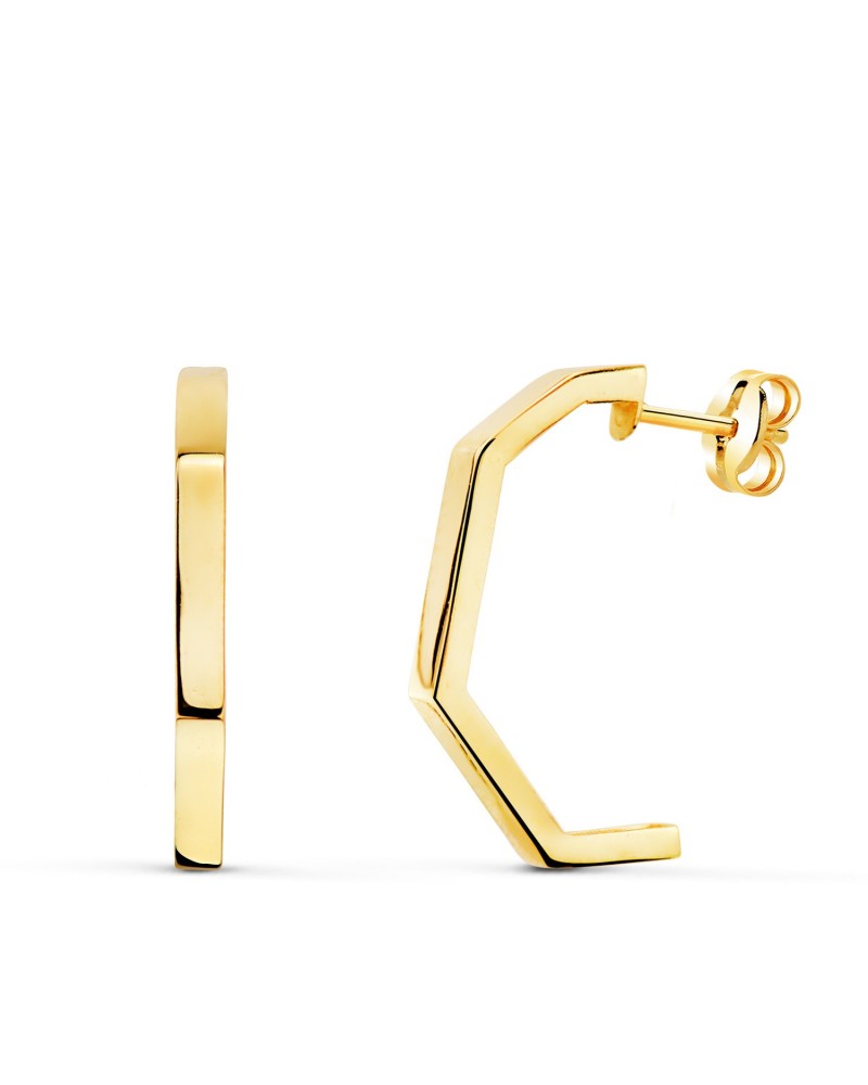 Pendientes oro 18k aros geométricos hexagonales 19mm