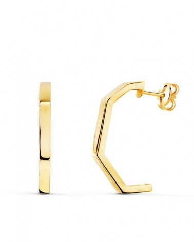 Pendientes oro 18k aros geométricos hexagonales 19mm