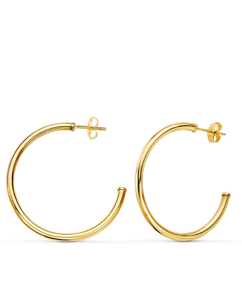 Aros oro 18k amarillo abiertos tubo redondo 30mm